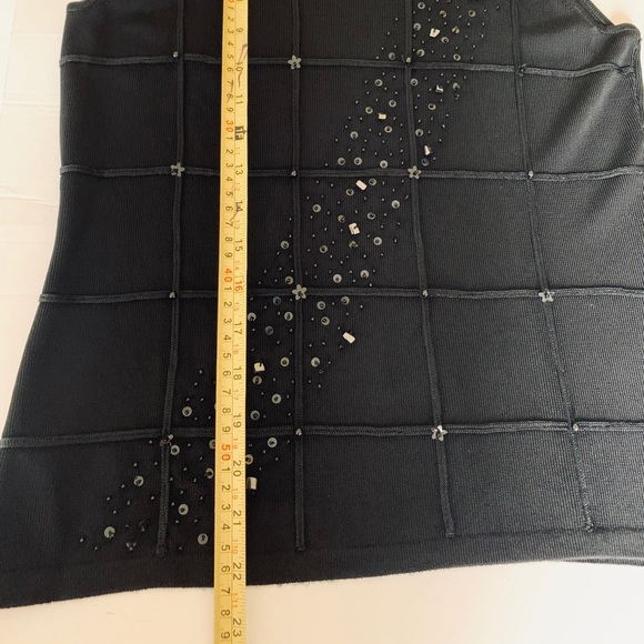 Black Rayon Woman Knit Tank Top blouse with black beaded Front US M - Picture 10 of 11